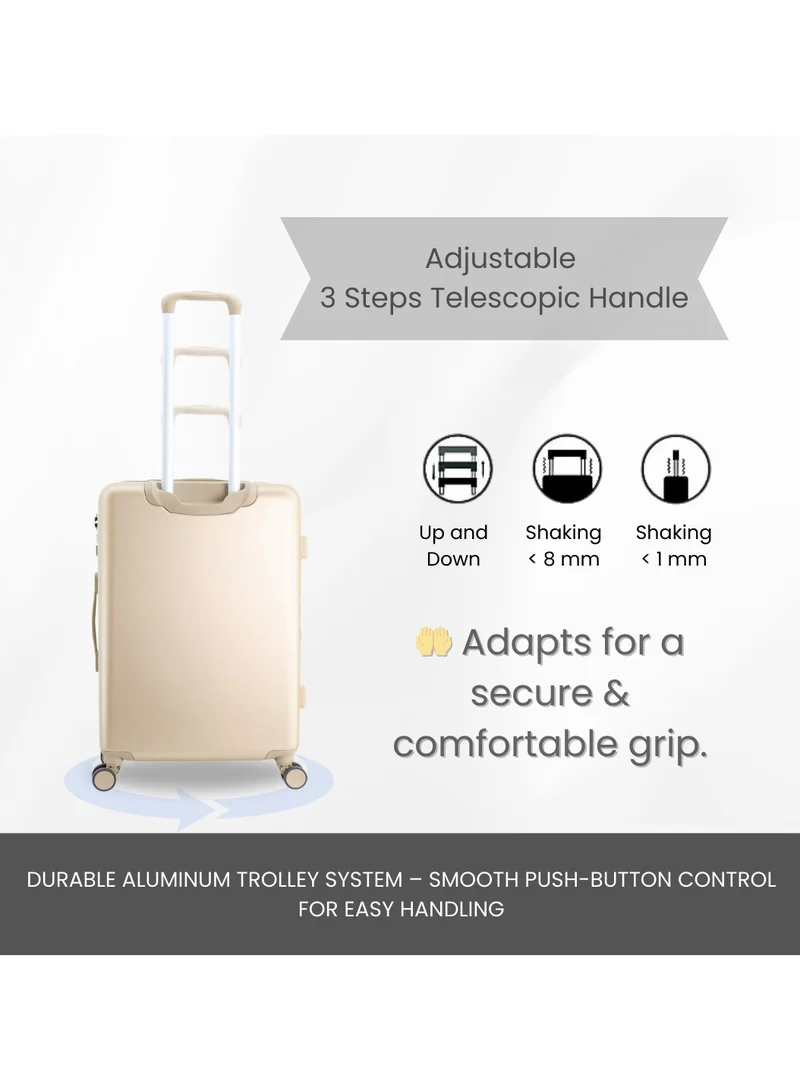 Discovery Discovery Focus ABS Hardside Travel Luggage Set, Durable Lightweight 4 Double Wheel Bag, Extra Secure Combination Lock Suitcase 3 Pcs, Expandable Trolley Small,Medium,Large(20+24+28 Inch) Gold