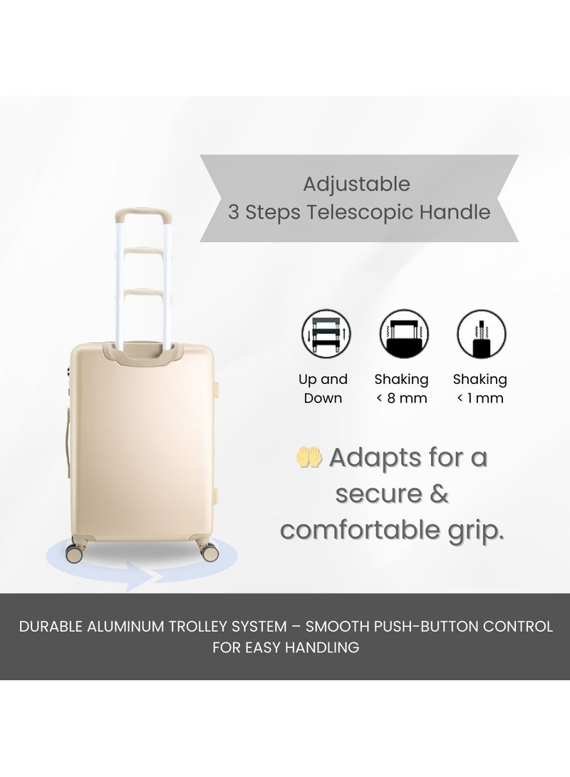 Discovery Discovery Focus ABS Hardside Travel Luggage Set, Durable Lightweight 4 Double Wheel Bag, Extra Secure Combination Lock Suitcase 3 Pcs, Expandable Trolley Small,Medium,Large(20+24+28 Inch) Gold - Image 3