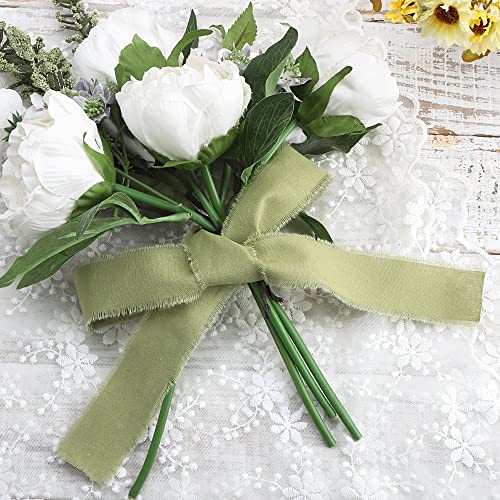 Keypan Green Ribbon 1-1/2 x 15 Yards Handmade Cotton Frayed Fringe Fabric Ribbons for Crafts Flower Bouquets Wedding Baby Shower Home DIY Decor - Image 3