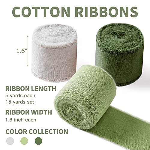 Keypan Green Ribbon 1-1/2 x 15 Yards Handmade Cotton Frayed Fringe Fabric Ribbons for Crafts Flower Bouquets Wedding Baby Shower Home DIY Decor - Image 2