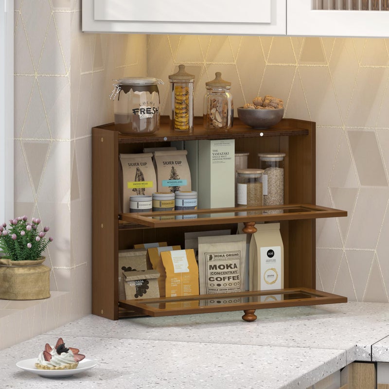 JANSNIMEN Corner Bread Box for Kitchen Countertop, Large Bread Container Storage Bamboo Wooden Farmhouse Bread Box with Window Bread Holder (Brown) - Image 5