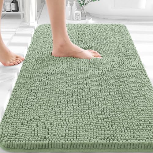 OLANLY Bathroom Rugs 36x24 Extra Soft Absorbent Chenille Bath Rugs Rubber Backing Quick Dry Machine Washable Bath Mats for Bathroom Floor Tub and Shower Home Decor Accessories Sage Green