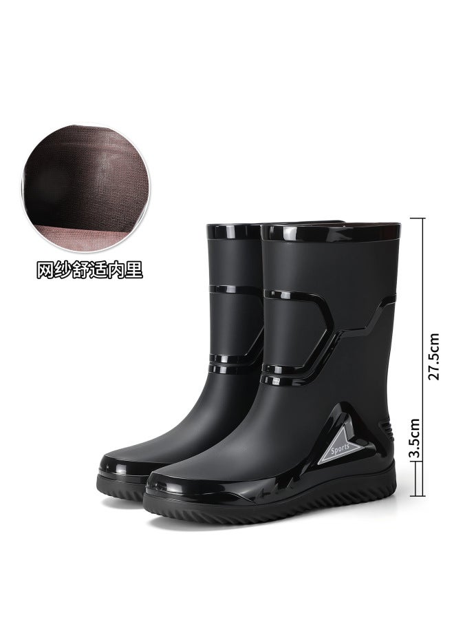 Men's Comfortable Soft Sole High-top Rain Boots, Easy To Fold And Store, Drawstring Fishing Boots
