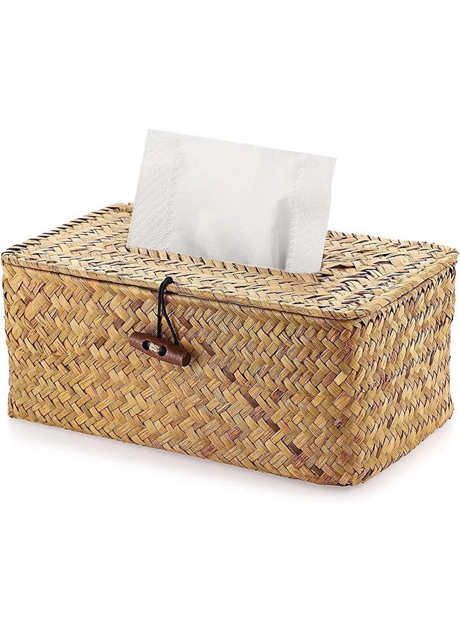 Garlo Rectangular Woven Tissue Box Cover, Decorative Seagrass Wicker Tissue Box Holder, Rustic Facial Tissue Holder, for Bathroom Vanity Toilet Dresser Table Countertop Office Car.  - Image 1