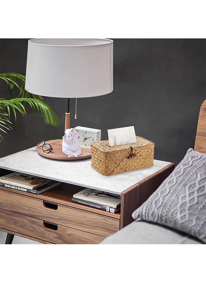Garlo Rectangular Woven Tissue Box Cover, Decorative Seagrass Wicker Tissue Box Holder, Rustic Facial Tissue Holder, for Bathroom Vanity Toilet Dresser Table Countertop Office Car.  - Image 2
