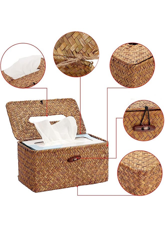 Garlo - Rectangular Woven Tissue Box Cover, Decorative Seagrass Wicker Tissue Box Holder, Rustic Facial Tissue Holder, for Bathroom Vanity Toilet Dresser Table Countertop Office Car. - Image 1
