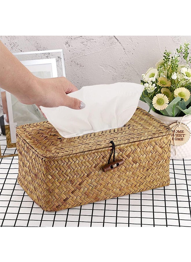 Garlo Rectangular Woven Tissue Box Cover, Decorative Seagrass Wicker Tissue Box Holder, Rustic Facial Tissue Holder, for Bathroom Vanity Toilet Dresser Table Countertop Office Car.  - Image 3