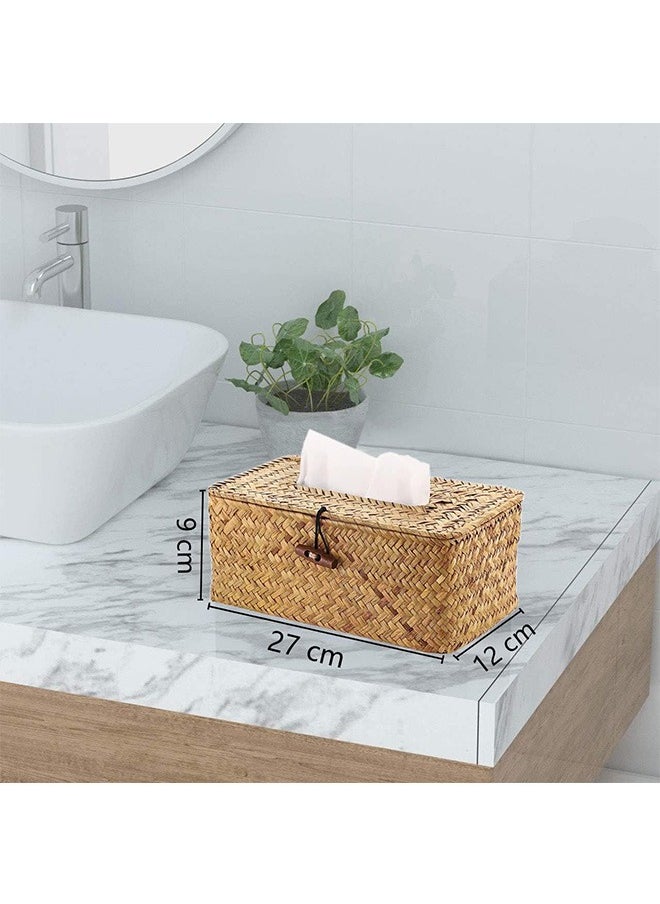 Garlo Rectangular Woven Tissue Box Cover, Decorative Seagrass Wicker Tissue Box Holder, Rustic Facial Tissue Holder, for Bathroom Vanity Toilet Dresser Table Countertop Office Car.  - Image 4