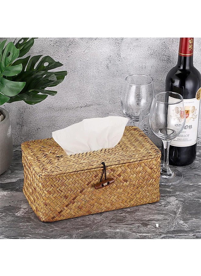 Garlo - Rectangular Woven Tissue Box Cover, Decorative Seagrass Wicker Tissue Box Holder, Rustic Facial Tissue Holder, for Bathroom Vanity Toilet Dresser Table Countertop Office Car. - Image 1