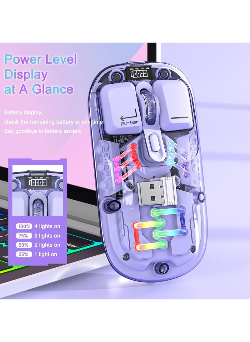 Wireless Bluetooth Mouse, Transparent BT + 2.4G Dual-Mode Mechanical Mouse with Magnetic Top Cover, Rechargeable RGB Backlit Gaming Mouse for Gaming,Esports,Desktop,Laptops,Tablets(Purple) - Image 3