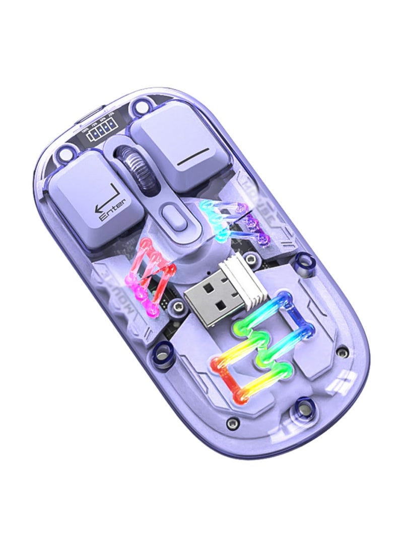 Wireless Bluetooth Mouse, Transparent BT + 2.4G Dual-Mode Mechanical Mouse with Magnetic Top Cover, Rechargeable RGB Backlit Gaming Mouse for Gaming,Esports,Desktop,Laptops,Tablets(Purple) - Image 1