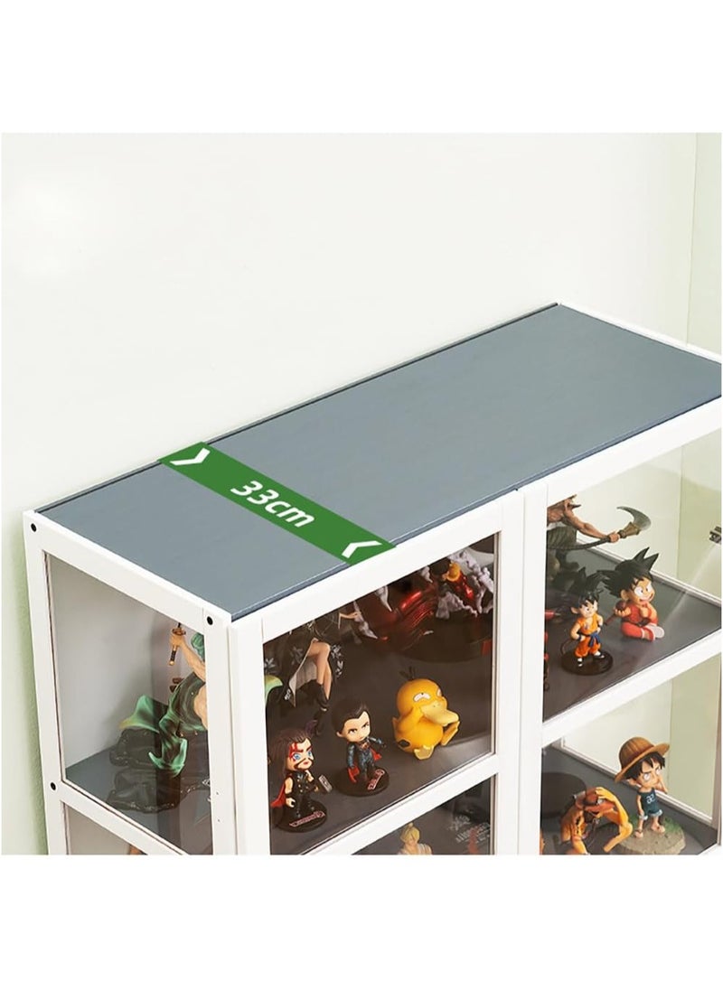 Rubik Display Cabinet with Acrylic Windows Double Doors, Bamboo Bookcase Bookshelf 5 Tier Storage Organizer Shelf for Living Room Office Bedroom - White/Grey  - Image 5