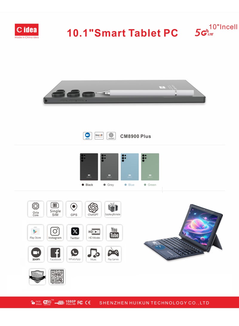 C idea CM8900 Plus 10-Inch Incell Smart Tablet PC with Keyboard Built-in Touchpad 8GB RAM 1TB ROM Dual Camera Single SIM 5G LTE Wi-Fi GPS Android 15 Tablet For Students – Black - Image 4