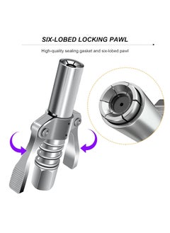 EKRASH eKRASH Grease Gun Coupler Strong Lock Release Grease Coupler10k12k PSI High Preasure Quick Release Metal Dual Handle Grease Gun Coupler 18 NPT Universal Grease Gun Fitting 10 000 PSI WITH PIPE  - Image 2