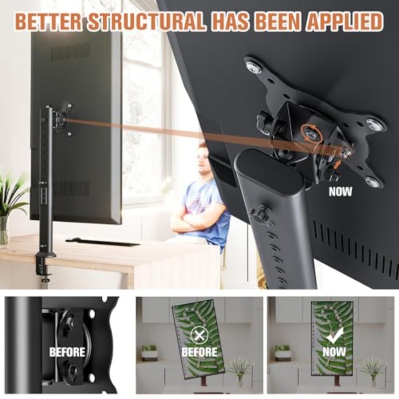 Single Tall Desk Monitor Arm Mount Stand Fit for 27 inch to 43 inch Flat Curved Computer Screen with Swivel, Height Adjustable, Rotation, Holds up to 35kg, Black - Image 2