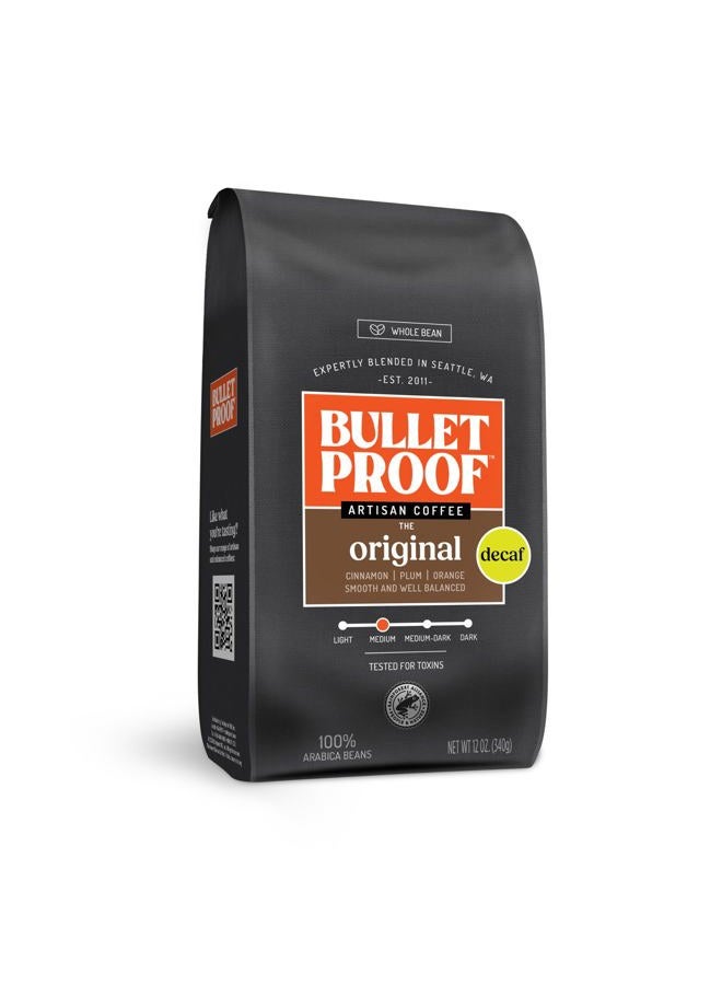 Bulletproof Original Medium Roast Whole Bean Decaf Coffee, 12 Ounces, Coffee Tested for Toxins, Packaging May Vary - Image 1