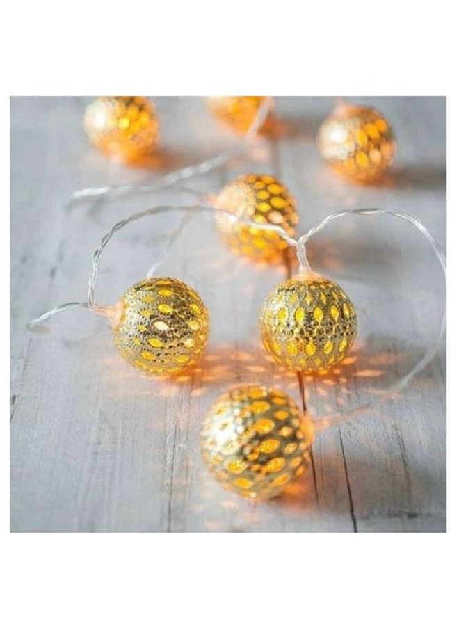 حبل فرع نور ليد زينة رمضان كور نحاس  تحفه .3.50 متر 10 قطع إضاءة ليد - ذهبي - Image 1