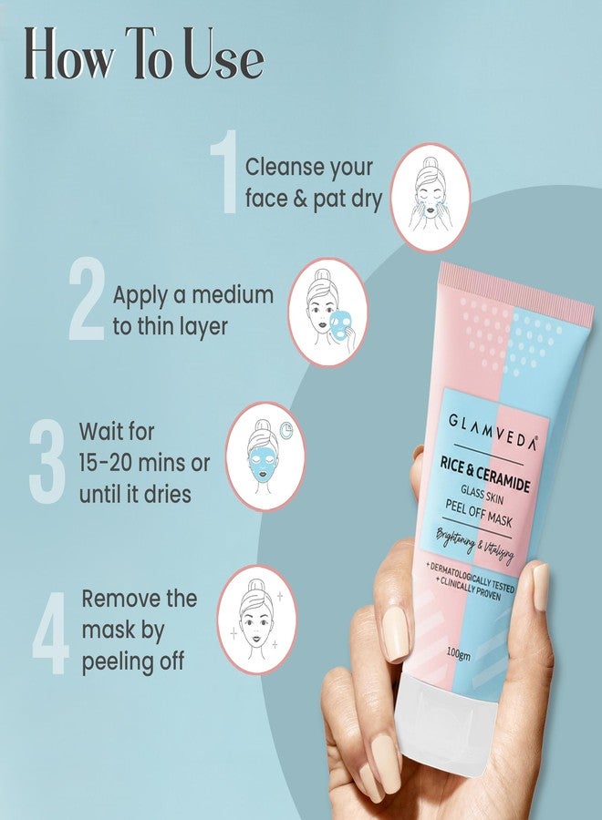 Glamveda Korean Rice & Ceramide Peel-Off Mask for Men & Women | Brightening Face Pack for Even Skin Tone | Anti-Ageing & Deep Nourishment | Hydrates Dry & Dull Skin | Dermatologically Tested | 100g - Image 3