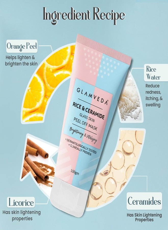Glamveda Korean Rice & Ceramide Peel-Off Mask for Men & Women | Brightening Face Pack for Even Skin Tone | Anti-Ageing & Deep Nourishment | Hydrates Dry & Dull Skin | Dermatologically Tested | 100g - Image 1