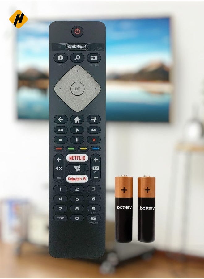 HuHa - Remote Control Compatible with Philips 32PFS6905/12 70PUS6724/12 70PUS6704/12 75PUS6754/12 65PUS6754/12 55PUS6754/12 4K UHD Smart LED TV with battery - Image 1
