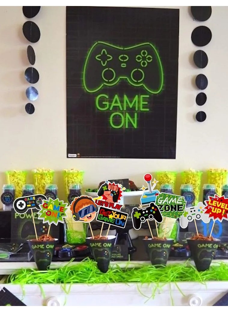 Generic - 30 Pieces Video Game Gaming Party Table Toppers, Funny Game Zone Centerpieces Sticks Table Decorations Game On Birthday Party Decor Photo Booth Props for Boys Birthday Party Favors - Image 1