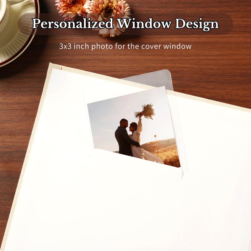 Pssoss 8 x 8 Inch DIY Scrapbook Album 40 Pages Linen Hardcover Kraft White Paper Scrap Book Photo Albums Memory Book for Baby Wedding Family Anniversary Photo Album (Beige, 40 pages) - Image 3
