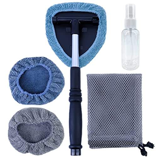 POLYTE Pivoting Windshield Glass Cleaning Tool Extendable Aluminum Handle w/3 Premium Microfiber Covers, Triangle Shaped Plate - Image 1