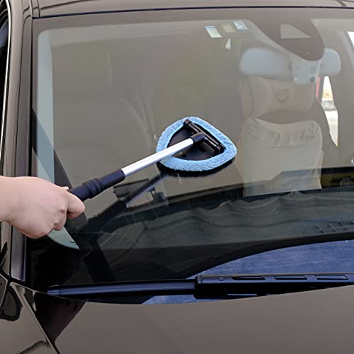 POLYTE Pivoting Windshield Glass Cleaning Tool Extendable Aluminum Handle w/3 Premium Microfiber Covers, Triangle Shaped Plate - Image 4