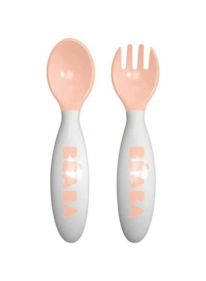 BEABA Beaba Baby Cutlery With Travel Case Self Feeding Training Spoon And Fork (8 Months Plus, Vintage Pink) - Image 1