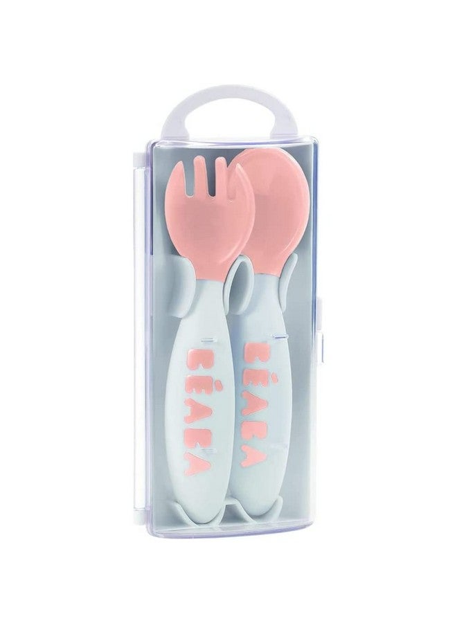 BEABA Beaba Baby Cutlery With Travel Case Self Feeding Training Spoon And Fork (8 Months Plus, Vintage Pink) - Image 2