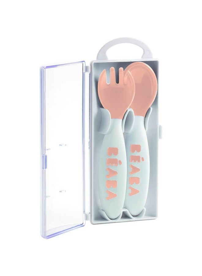BEABA Beaba Baby Cutlery With Travel Case Self Feeding Training Spoon And Fork (8 Months Plus, Vintage Pink) - Image 3