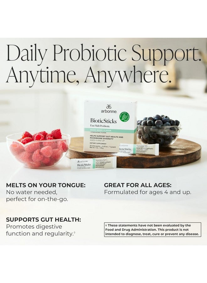 Arbonne BioticSticks Fast Melt Probiotic for Gut Health - Probiotics for Women, Men, and Kids - Gut Health Supplement - Vegan, Gluten-Free, Non-GMO - Mixed Berry Flavor - 30 Stick Packs - Image 2