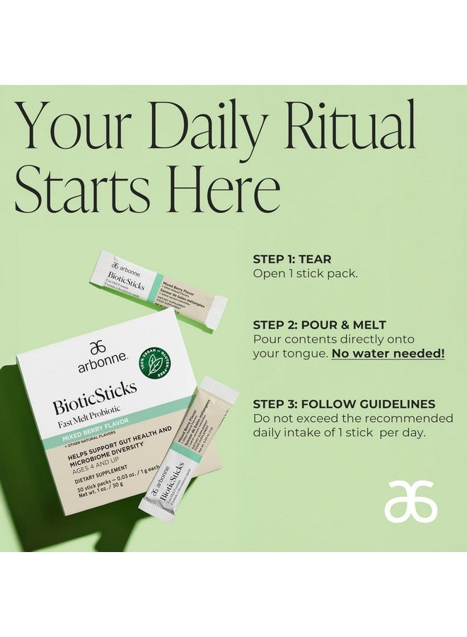 Arbonne BioticSticks Fast Melt Probiotic for Gut Health - Probiotics for Women, Men, and Kids - Gut Health Supplement - Vegan, Gluten-Free, Non-GMO - Mixed Berry Flavor - 30 Stick Packs - Image 4