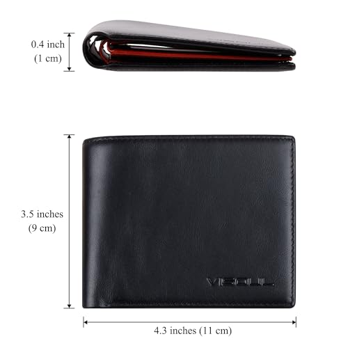 VISOUL Mens Bifold Wallet with 2 ID Windows and 2 Money Compartments, Genuine Leather Designer Wallet with RFID Blocking for Men Two Tone (Black and Burgundy) - Image 4