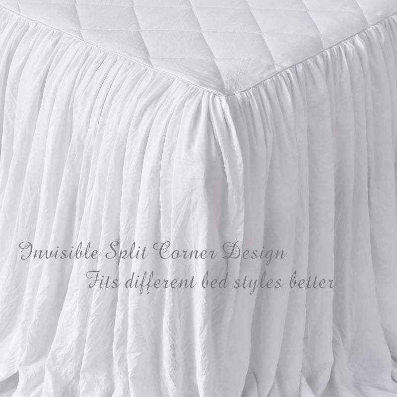 Lady Ann Queen Size Bedspread Set 3 Pcs White Washed Quilt Set, Shabby and Chic Blanket Ruffle Skirt Quilted Coverlet Farmhouse Rustic Bedding Set Lightweight - Image 3
