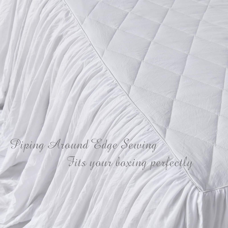 Lady Ann Queen Size Bedspread Set 3 Pcs White Washed Quilt Set, Shabby and Chic Blanket Ruffle Skirt Quilted Coverlet Farmhouse Rustic Bedding Set Lightweight - Image 4