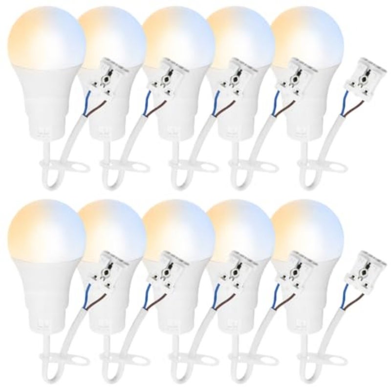 10 x LED Construction Light Renovation Lamps, 10 W, CCT Adjustable Light Colour, Robust Construction Socket with Bulb and Plug-in Clamp, Work Light for Loft and Cellar - Image 1