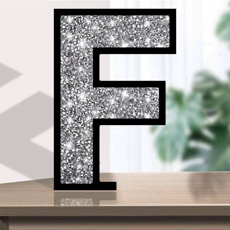 XIHACTY Letters Signs for Home D?cor  Crystal Crushed Diamond Accent Sign for Wall Decor  Black DIY Custom Capital Letters for a Decoration on Bar  Desk  Dresser  Party Birthday  Wedding.(F) - Image 2