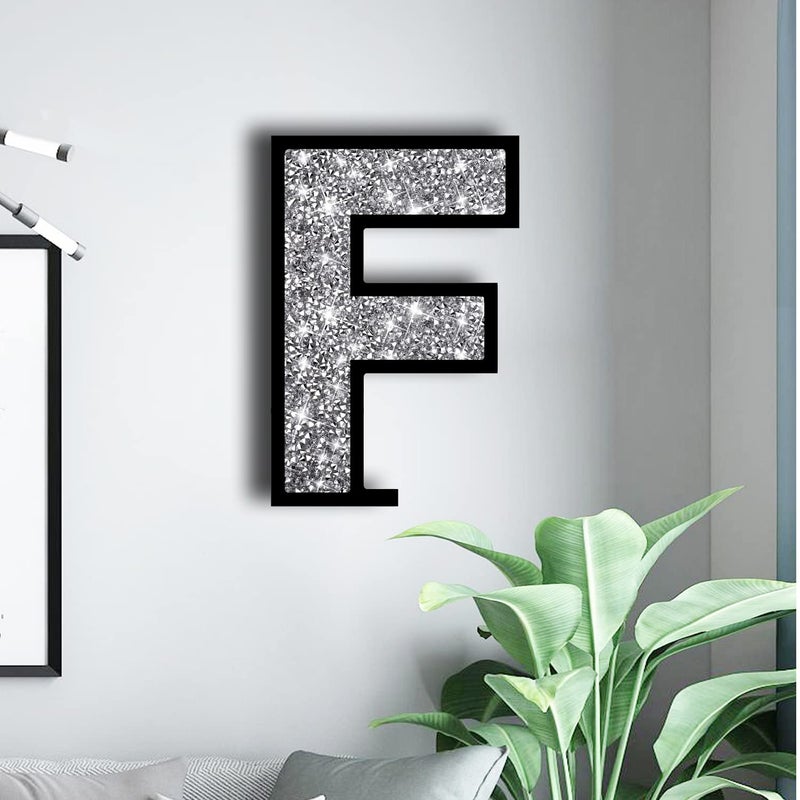 XIHACTY Letters Signs for Home D?cor  Crystal Crushed Diamond Accent Sign for Wall Decor  Black DIY Custom Capital Letters for a Decoration on Bar  Desk  Dresser  Party Birthday  Wedding.(F) - Image 4