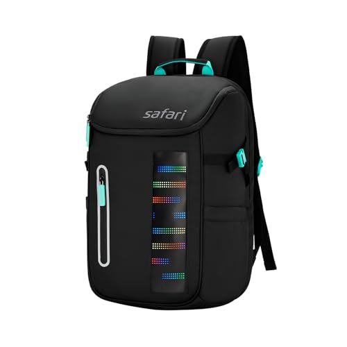 Safari Falcon LED 25L Backpack, Customizable LED Panel, 17" Laptop Compatible, Battery Cell Holder, Premium PU Fabric, Seamless Control Through A Mobile Application, Airvent Back Panel, Black - Image 1