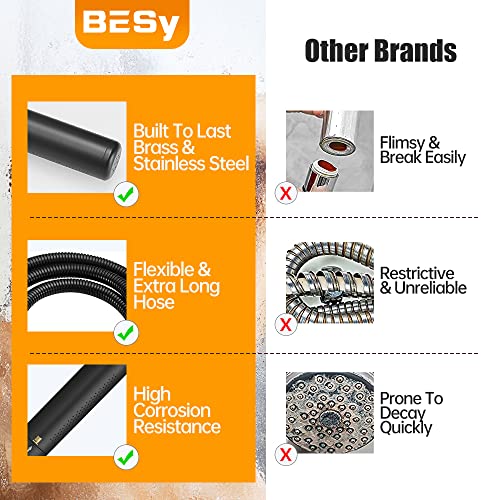 BESy Black Brass 2 In 1 Function Handheld Shower Head Set High Pressure 7 Inch Shower Head High Flow Hand Shower Wand with 59 Inch Hose, Bracket, Matte Black Finish - Image 4