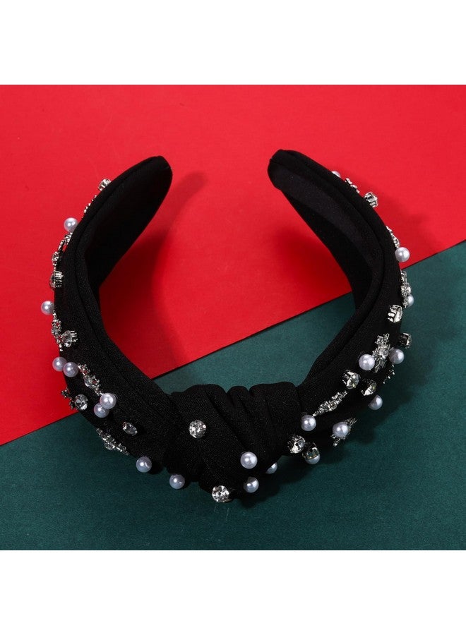 PHALIN Christmas Headbands For Women Xmas Bow Tree Snowflake Headbands Jeweled Crystal Pearl Knotted Headband Holiday Hair Accessories Party Gifts (Snowflake) - Image 4