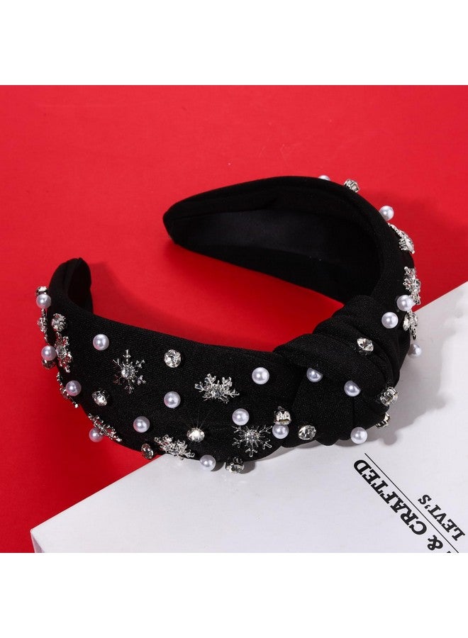 PHALIN Christmas Headbands For Women Xmas Bow Tree Snowflake Headbands Jeweled Crystal Pearl Knotted Headband Holiday Hair Accessories Party Gifts (Snowflake) - Image 2