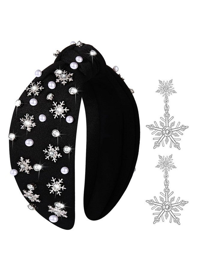 PHALIN Christmas Headbands For Women Xmas Bow Tree Snowflake Headbands Jeweled Crystal Pearl Knotted Headband Holiday Hair Accessories Party Gifts (Snowflake) - Image 1