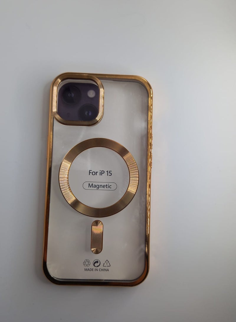 Undefined Transparent Gold IPhone 15 Back Cover With Wireless Charger 