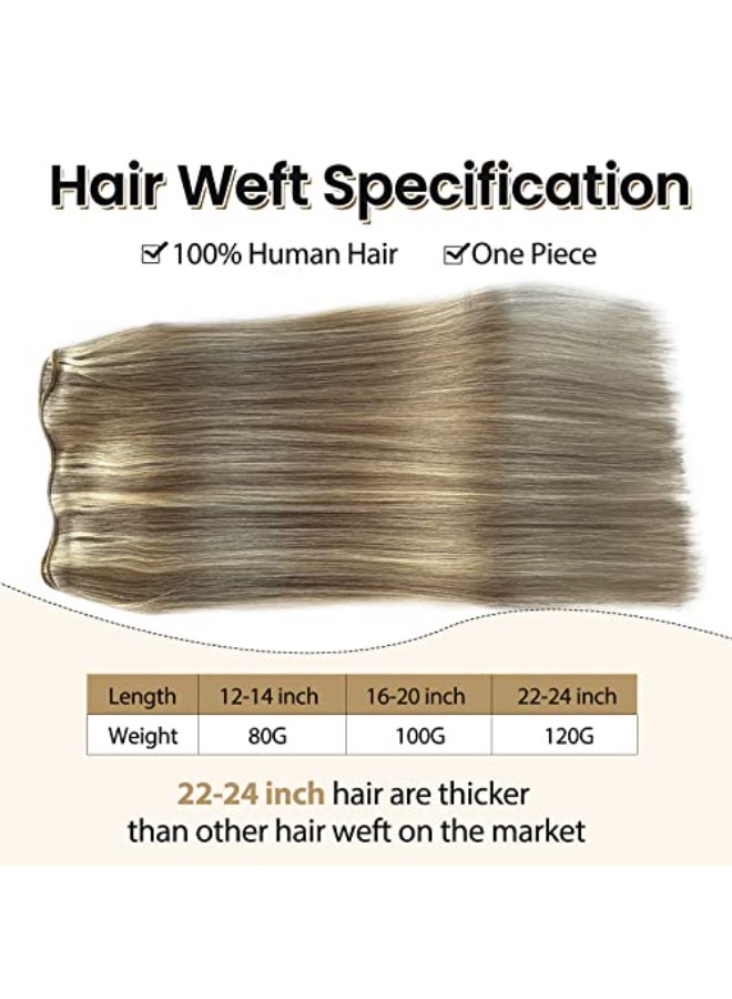 Benafee Hand Tied Weft Hair Extensions Human Hair 22 Inch 120G Sew in Hair Extensions Real Human Hair Wefts Color 1960 Grey Blonde to Platinum Blonde Highlight Invisible Sew in Human Hair Extensions Weft - Image 3