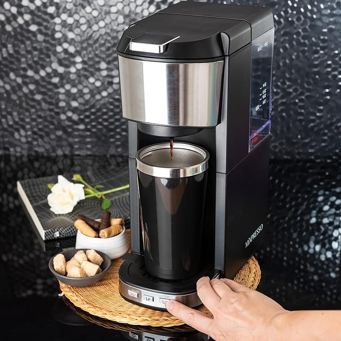 Mixpresso Coffee Maker Single Serve For Ground Coffee & Compatible With K Cup Pods, With 14oz Travel Mug & Reusable Filter For Home, Office & Camping, 30oz Removable Water Tank. - Image 2