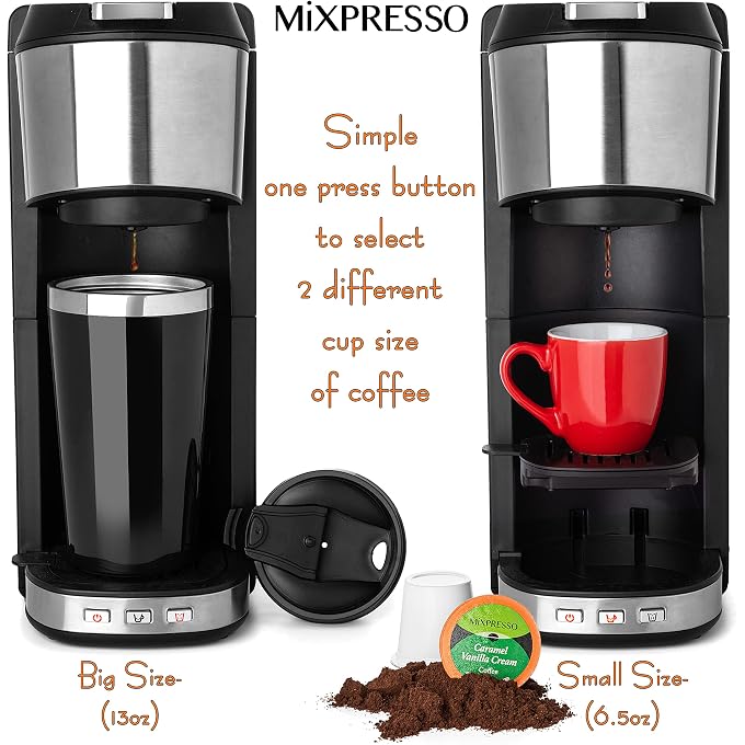 Mixpresso Coffee Maker Single Serve For Ground Coffee & Compatible With K Cup Pods, With 14oz Travel Mug & Reusable Filter For Home, Office & Camping, 30oz Removable Water Tank. - Image 3