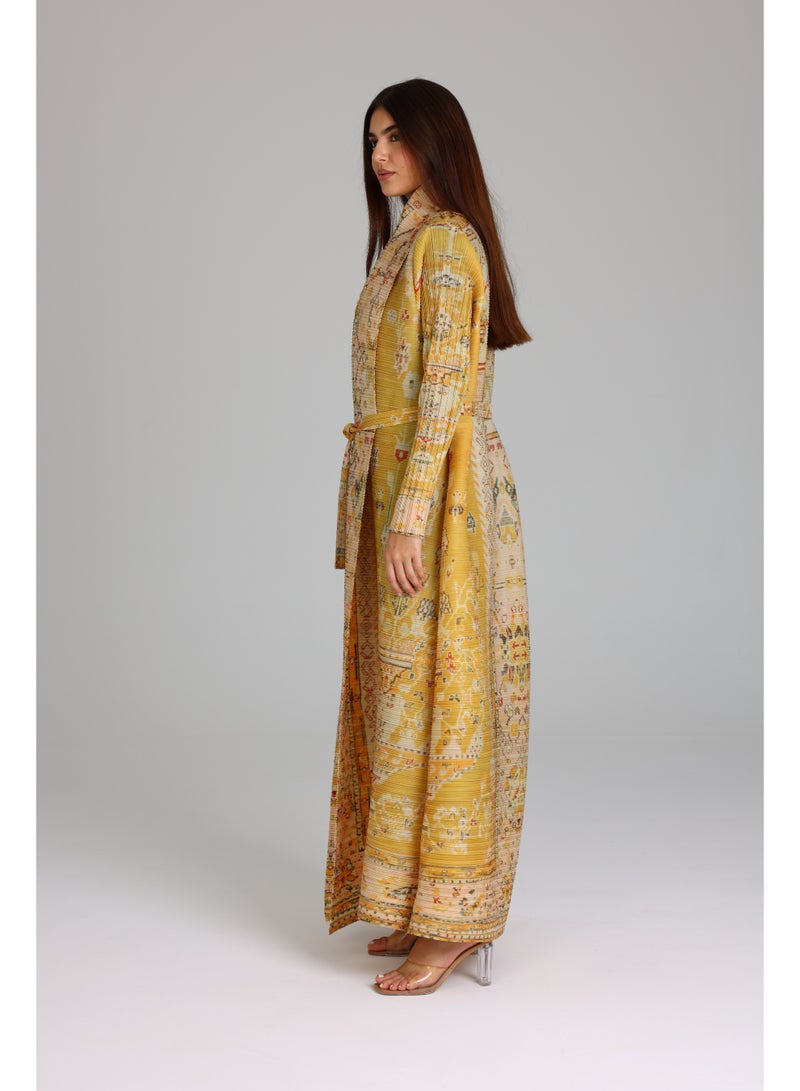 اكسا عباية منقوشة ملونة اصفر - Image 3