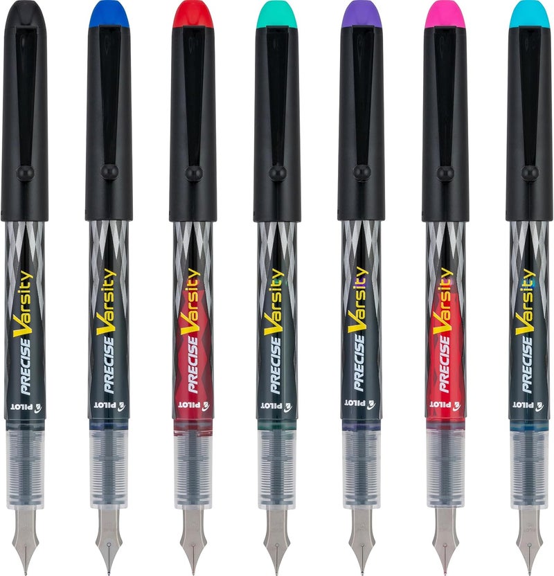 Pilot Precise Varsity Pre-Filled Fountain Pens, Medium Point Stainless Steel Nib, Multicolor Ink, 7-Pack - Image 4